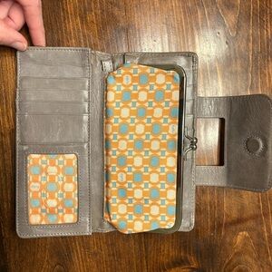 Gray Leather Wallet with Geometric Pattern